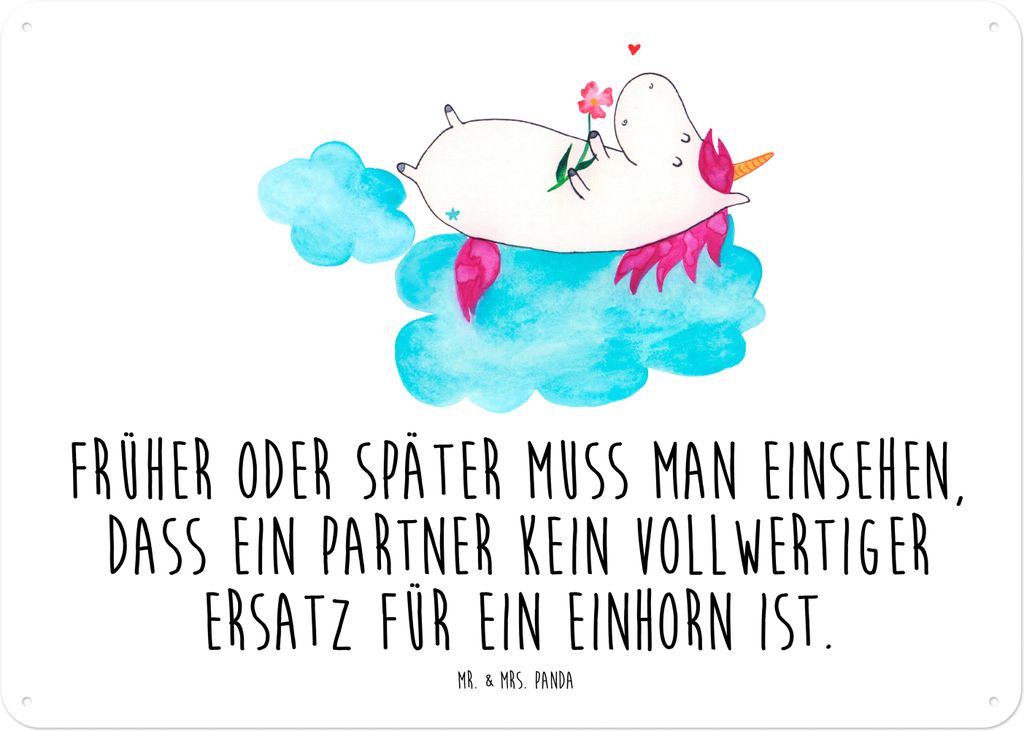 Mr. & Mrs. Panda tafel Einhorn Verliebt DIN A4 - Weiß - Geschenk, Einhörner, Freundin, Wandbild, Schild, Türschild, Unicorn, Wolke, Blechschild,...