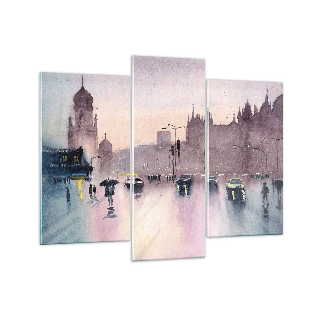 Bilder auf glas - 3 Teile - Aquarell Stadt historische Denkmäler - 130x100cm - Glasbilder - Wandbilder - Bilder - Wanddekoration aus Glas - Glas B...