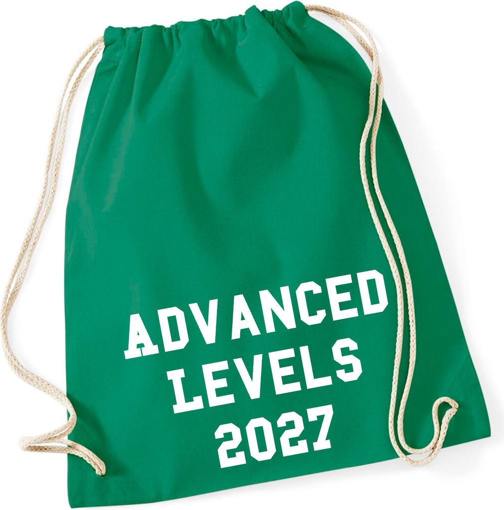 Huuraa Turnbeutel Advanced Levels 2027 Abschluss Großbritannien 12 Liter Kelly Green Baumwolle Rucksack Geschenkidee