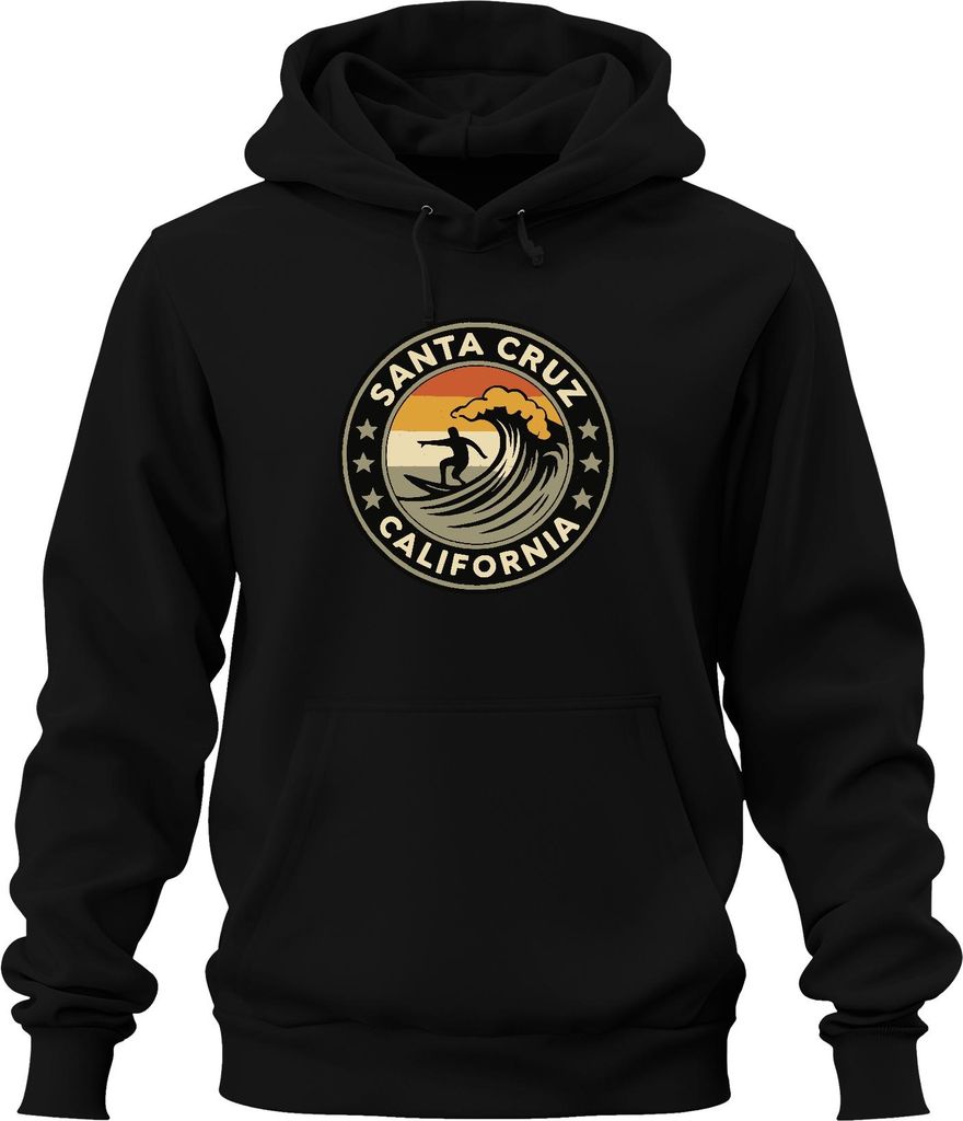 Santa Cruz California Surfer Welle Retro Strand Küste Vintage Uni Hoodie Kapuzenpullover, Schwarz, M