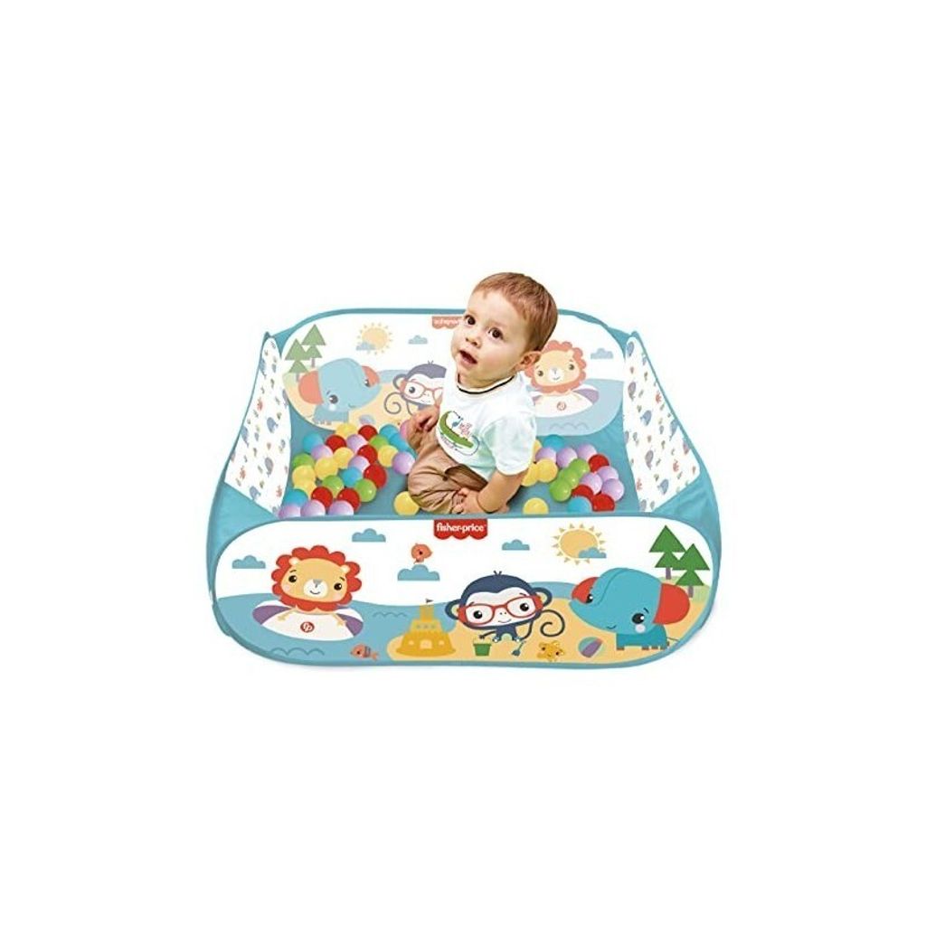DEQUBE Fisher Price - Tragbares Bällebad für Kinder - Inklusive 25 Bälle - Abmessungen 90X40X90 cm DEQUBE