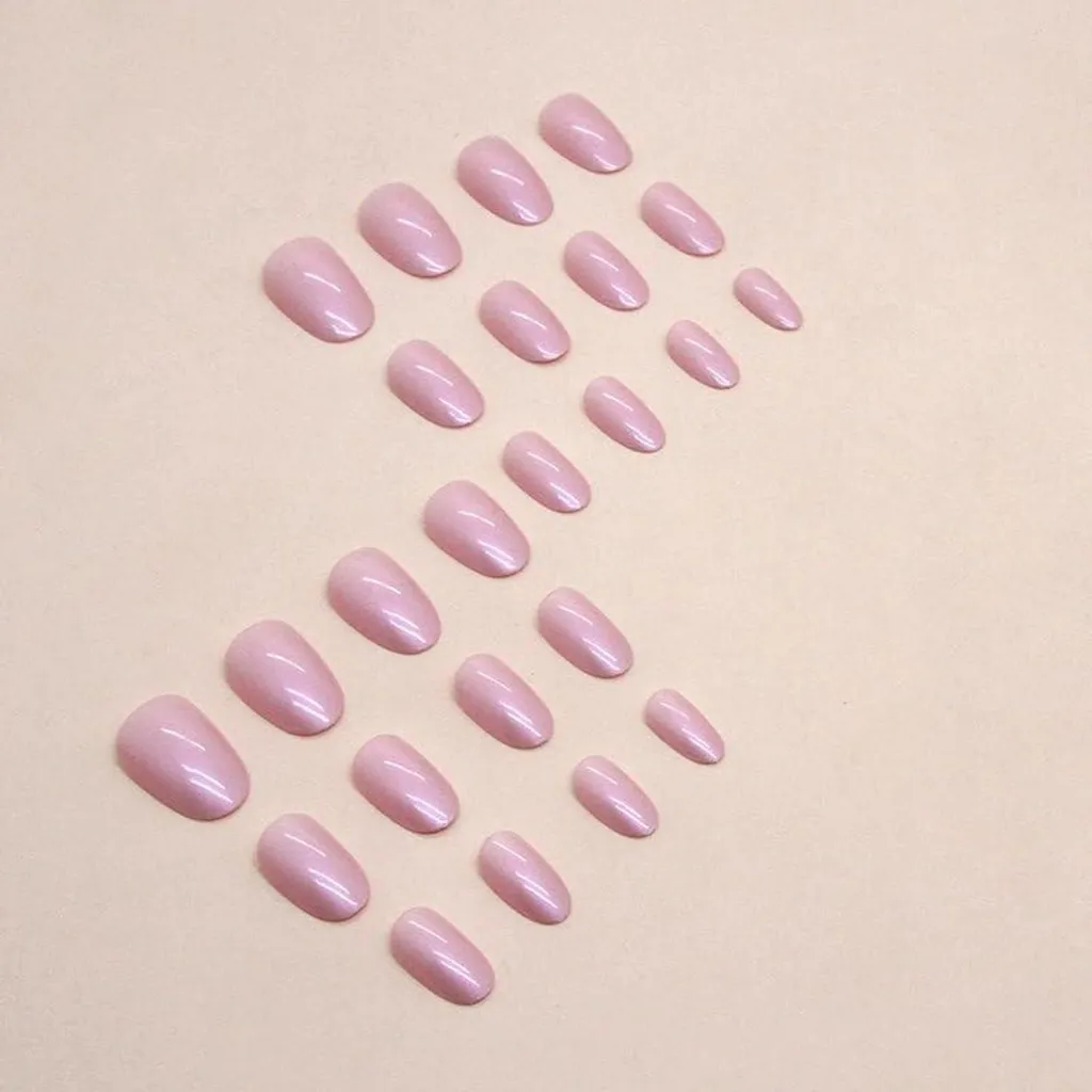 24 Faux Ongles Courts Roses Aurora à Coller Forme Ovale Effet Miroir