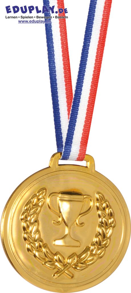 EDUPLAY 130274 Kunststoff-Medaille mit Sicherheitsverschluss zum Beschriften, gold