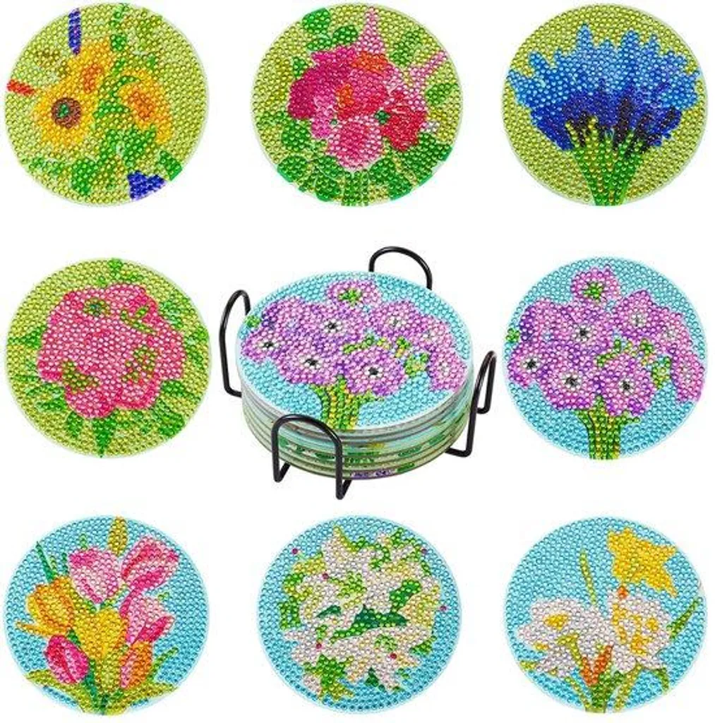 Kit sous-verre Diamond Painting 5D fleurs avec base en liège stable
