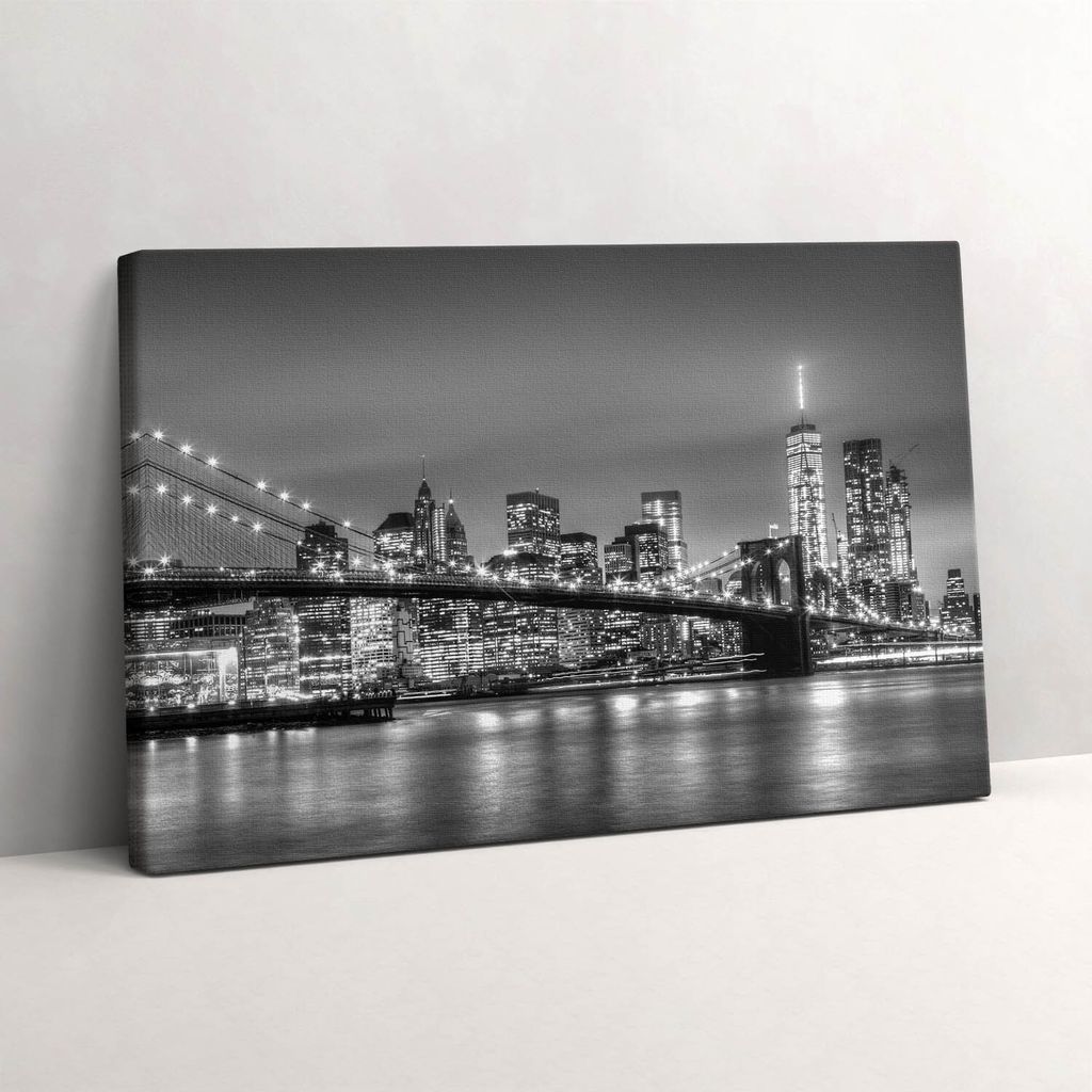 New Yorker Brooklyn Bridge bei Nacht – Leinwandbild Wandbild – 60x40 cm – Leinwandbilder – Wandbilder – Schlafzimmer – Flur