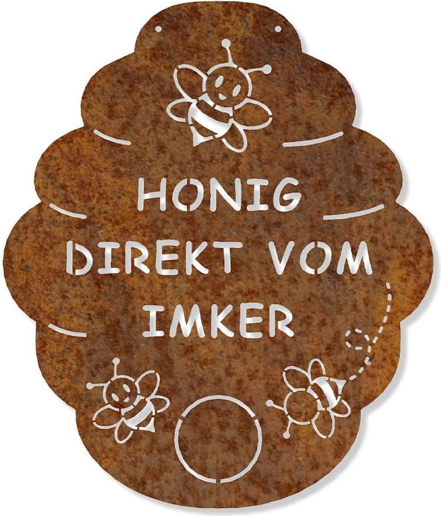 Edelrostschild Bienenstock Honig direkt vom Imker 40 x 35 cm