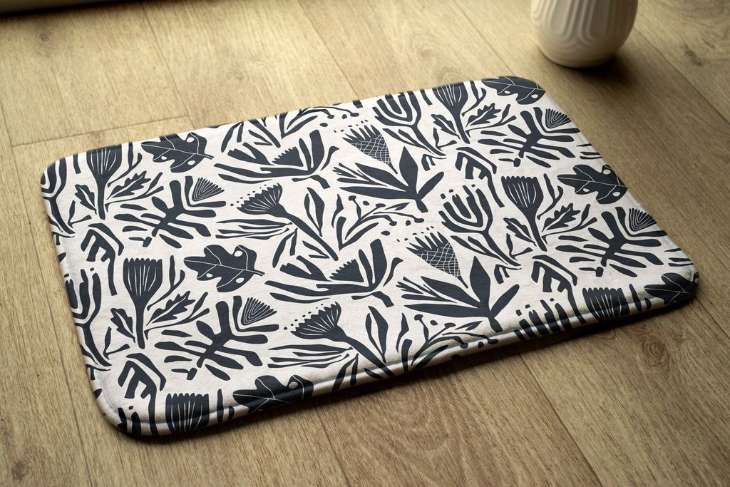 Badteppich Saugfähige - Badezimmer Teppich - Rutschfester Badvorleger Badematte - 75x45 cm - Pflanzen Abstraktion