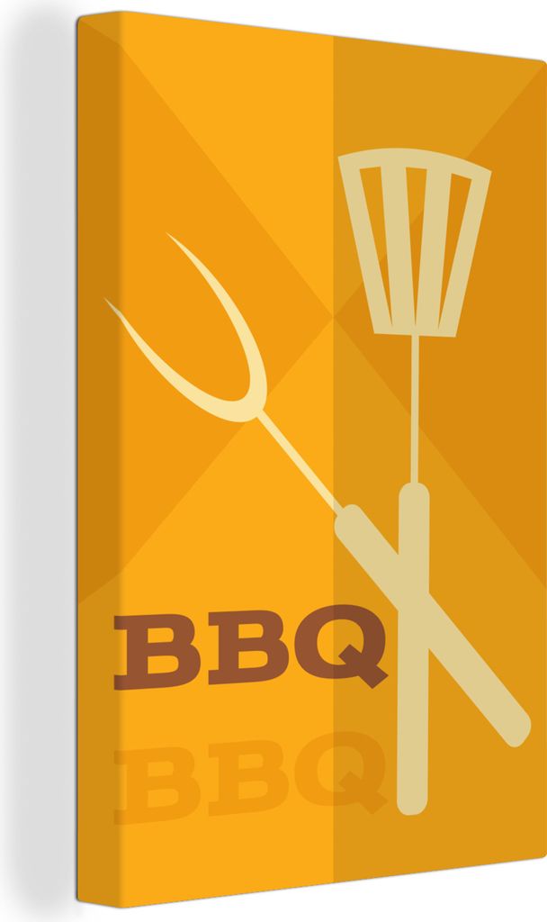 OneMillionCanvasses - Leinwandbilder - 90x140 cm, Illustration zum Grillen mit einem Spachtel, Wandbilder Kunstdruck Wanddekoration - Wandschmuck...