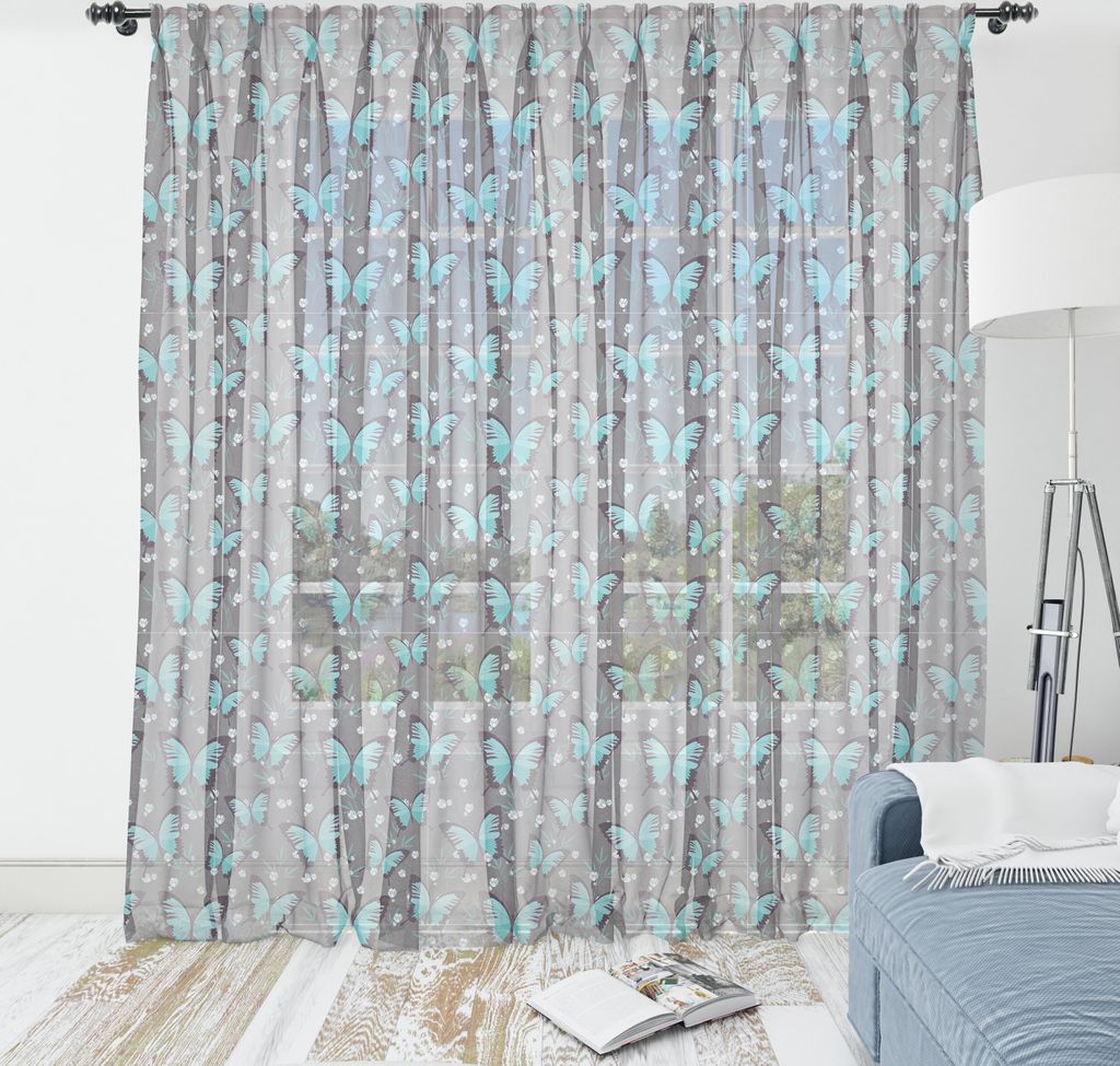 ABAKUHAUS Schmetterlinge Wandteppich, Repetitive Frühlings-Blumen Empfindliches feminines Design, Wohnzimmer Schlafzimmer seidiges Satin Wandtuch,...