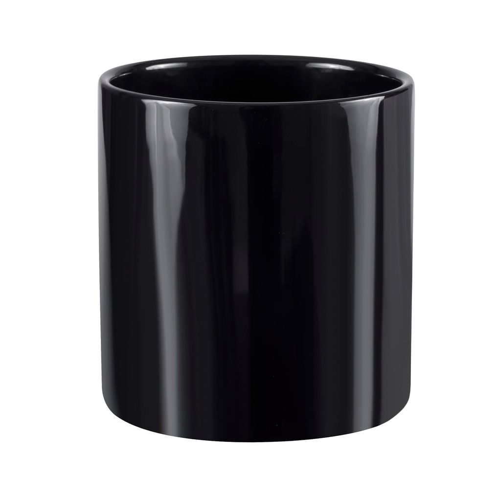A black ceramic pot on a white background.