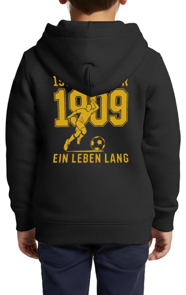 Spreadshirt Dortmund Gründung 1909 Ein Leben Lang Kinder Premium Organic Zip Hoodie, 110/116 (4 Jahre), Schwarz