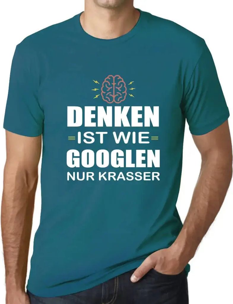 Herren Grafik T-Shirt Denken Ist Wie Googlen Öko-Verantwortlich Vintage Jahrgang Kurzarm Lustige Druck Geburtstag Geschenk Mann