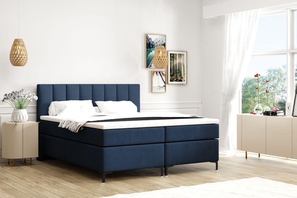 VELAR Boxspringbett mit bettkasten "CHESTER", 160 cm, Marineblaue