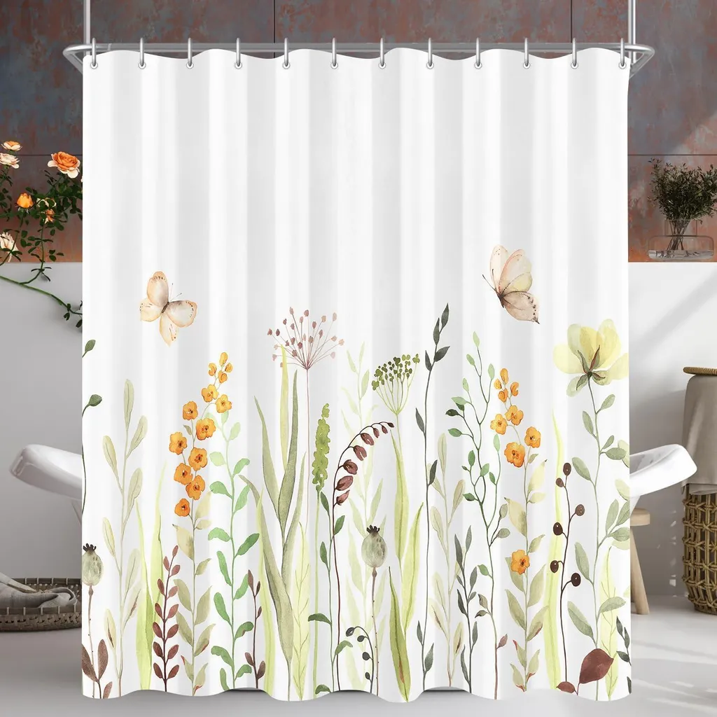 Rideau de douche pour baignoire 180x180 lavable avec imprimé papillon chic