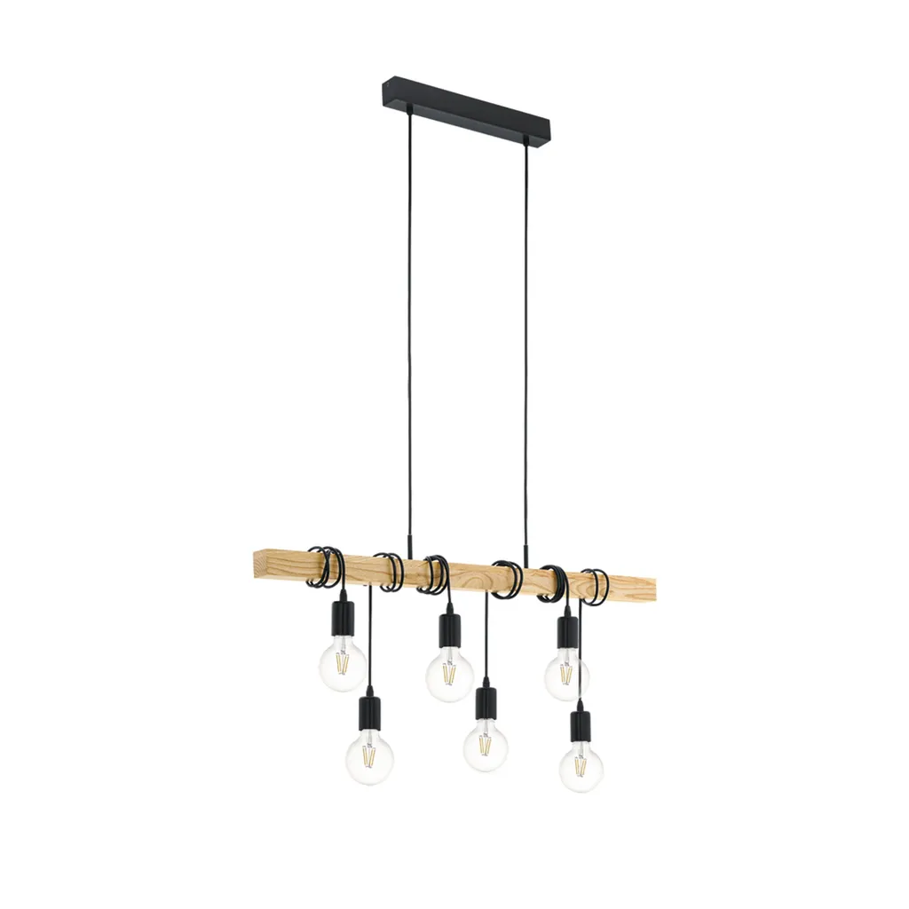 EGLO TOWNSHEND 95499: Lampadario Sospensione Vintage Legno e Acciaio