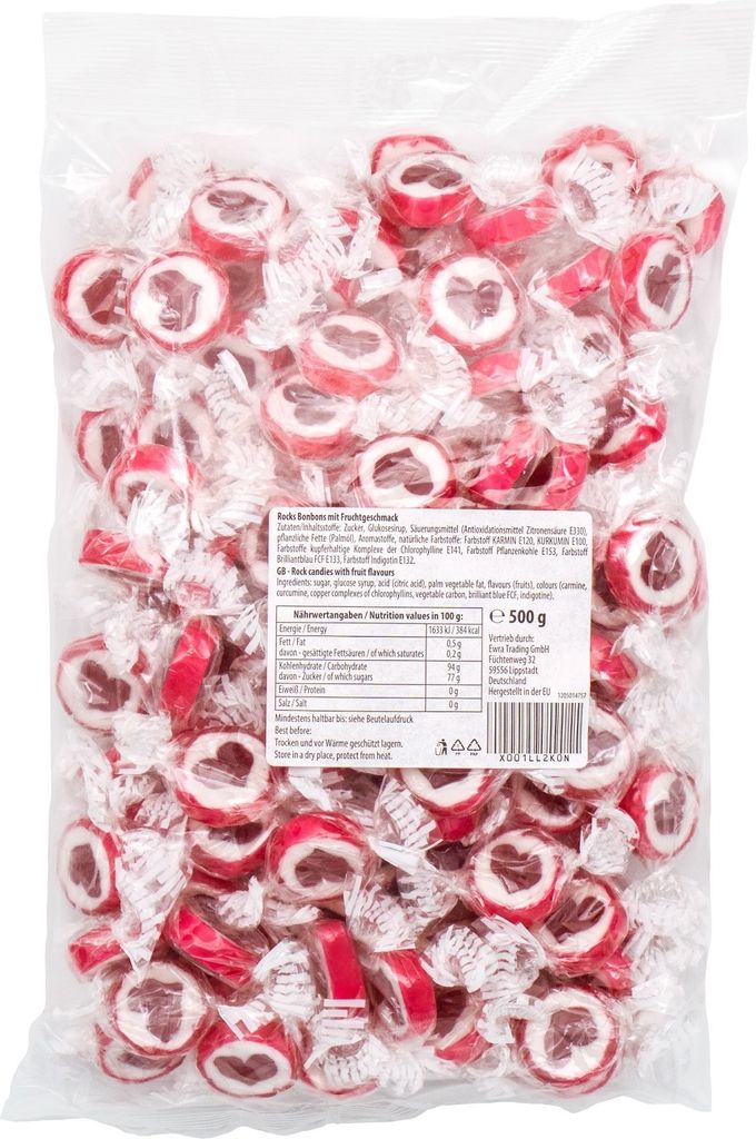Herzbonbons zu Hochzeit Taufe Kommunion 500g rot weiß - Produktbild 