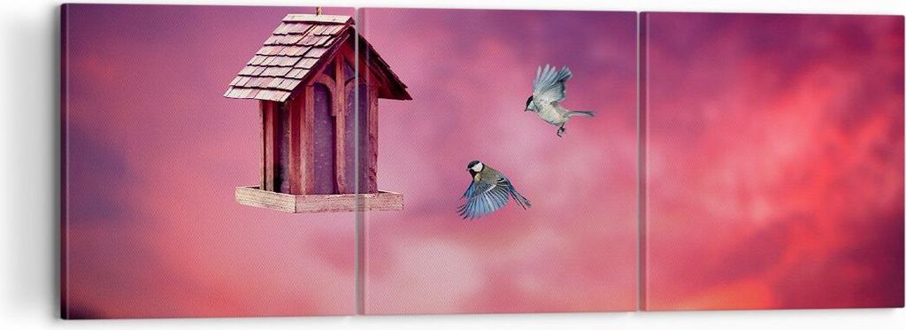 Bild auf Leinwand - Leinwandbild - Vögel Wiese Garten Dekoration - 120x40cm - Wand Bild - Wanddeko - Leinwanddruck - Bilder - Kunstdruck - Wanddek...