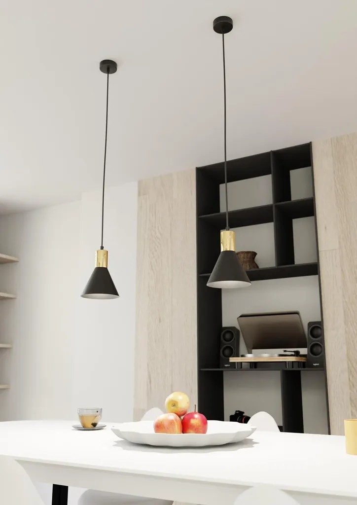 Suspension Métal Noir Design ROSA - Hauteur 140cm avec Intérieur Doré
