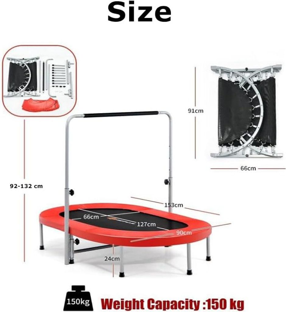 KOMFOTTEU Skladacia trampolína pre 2 osoby, oválna fitness Obrázok produktu 7