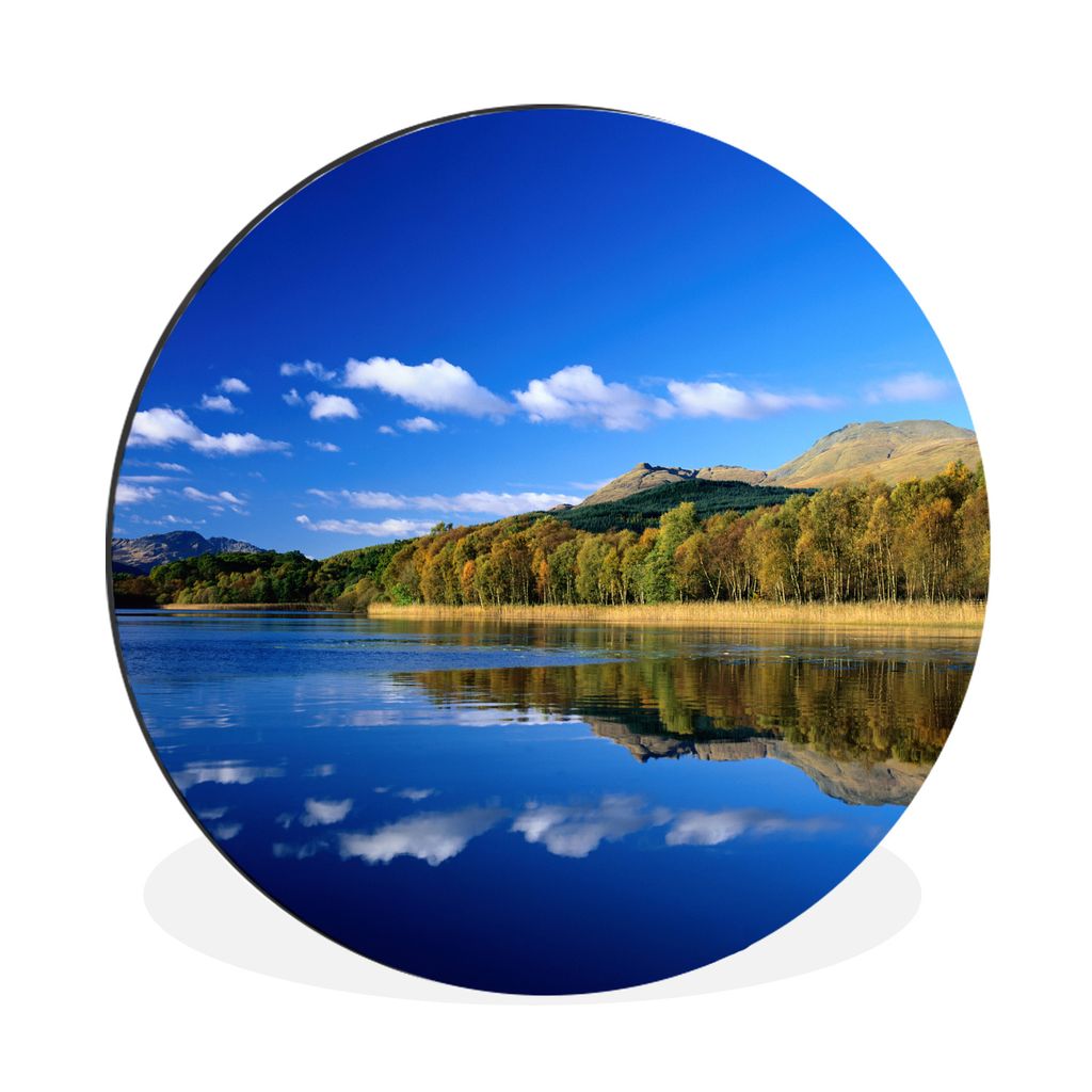 MuchoWow Aluminium Wandkreis Spiegelungen der Berge über dem See Loch Lomond in Schottland Ø 90 cm Wanddeko Modern Wohnzimmer - Mauerkreis - Wa...