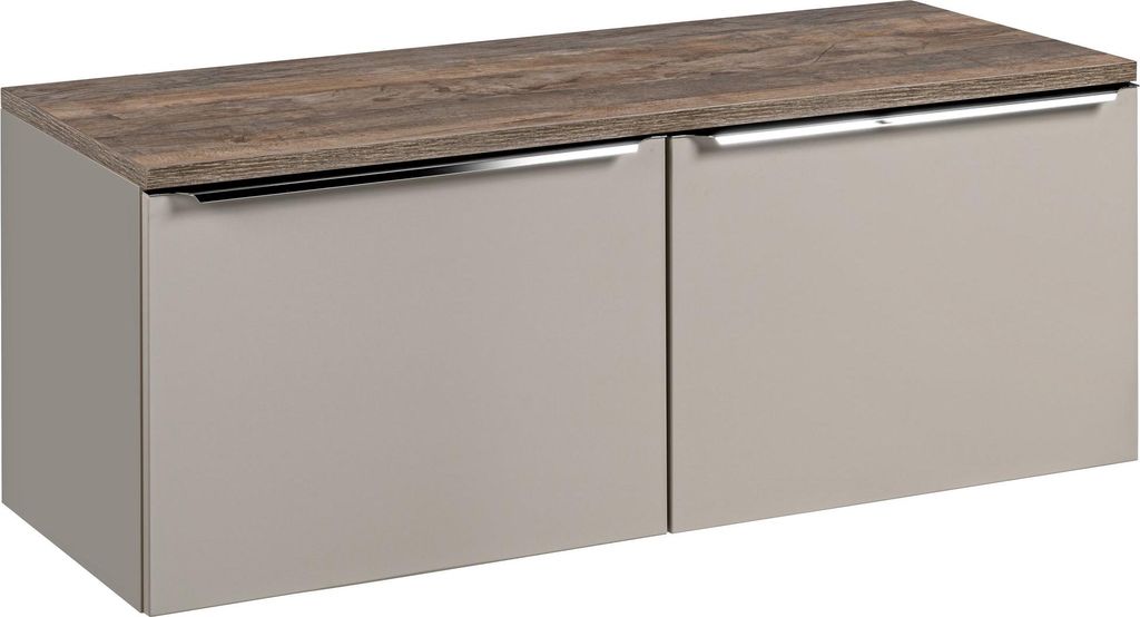 FURNLUX Waschbeckenschrank Santa Fe Taupe Und Eiche Und Silber 120cm / Hauptfarbe: Beige / Abmessungen: 120 x 48 x 46 cm
