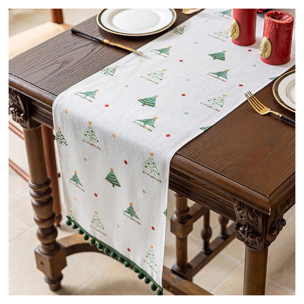 Weihnachtlicher Tischläufer im Retro-Weihnachtsbaum-Design, festliche Tischdekoration für Weihnachtsessen, Familienfeiern, 160 cm