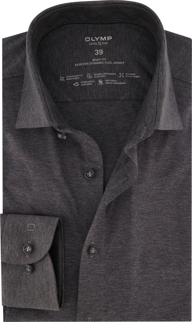 Olymp Level 5 Five Hemd meliert figurbetont grau Jersey