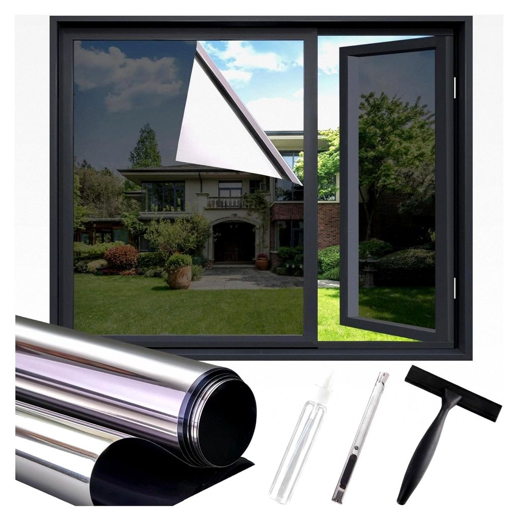 Spiegelfolie für Fenster - Innen Sonnenschutzfolie mit Sichtschutz - Selbsthaftend, UV-Schutz, Hitzeschutz, Wärmeschutzfolie, Verdunklungsfolie, ...