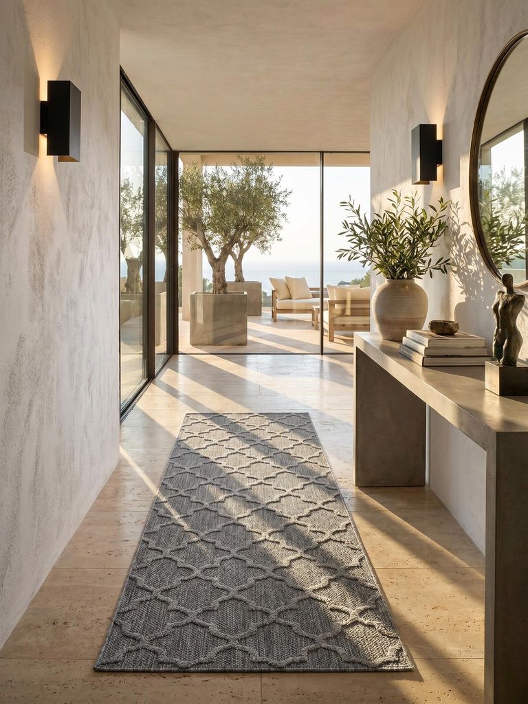 In- & Outdoor-Teppich Skandinavisch Pflegeleicht Waschbar Strapazierfähig | Läufer Grau 80x250 cm Balkon Terrasse Küche | IMST – Kadima Design