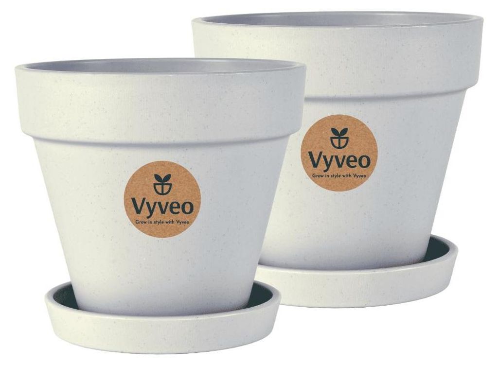 Vyveo - Blumentopf Oslo mit Untersetzer - 2er-Set - Hellgrau - 23x20