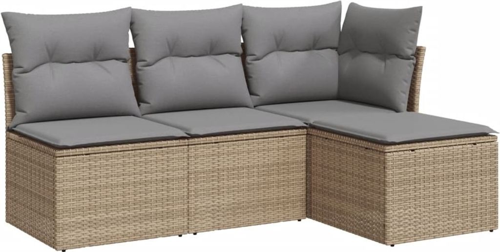 vidaXL 4-tlg. Garten-Sofagarnitur mit Kissen Beige Poly Rattan