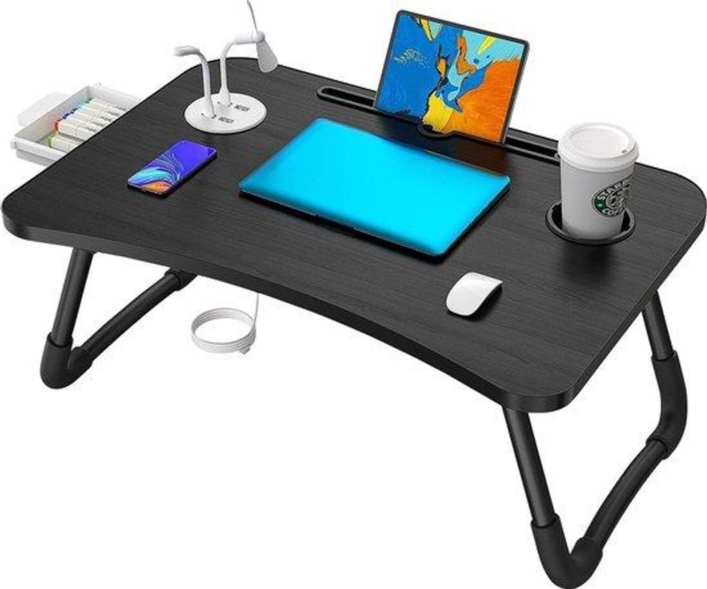 Tragbarer Laptop-Tisch, klappbarer Notebook-Tisch, Betttisch, Lapdesk mit Getränkehalter, Multifunktionstisch, Zeichentisch für Sofa oder Bett, i...