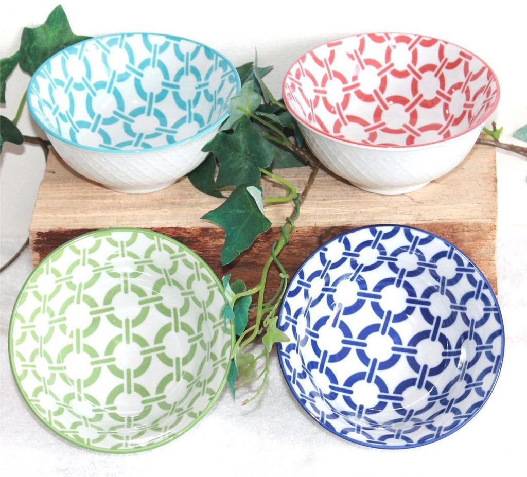 52 Japan Reis- Teeschale 4 er Set, Retro Design Kreise Muster