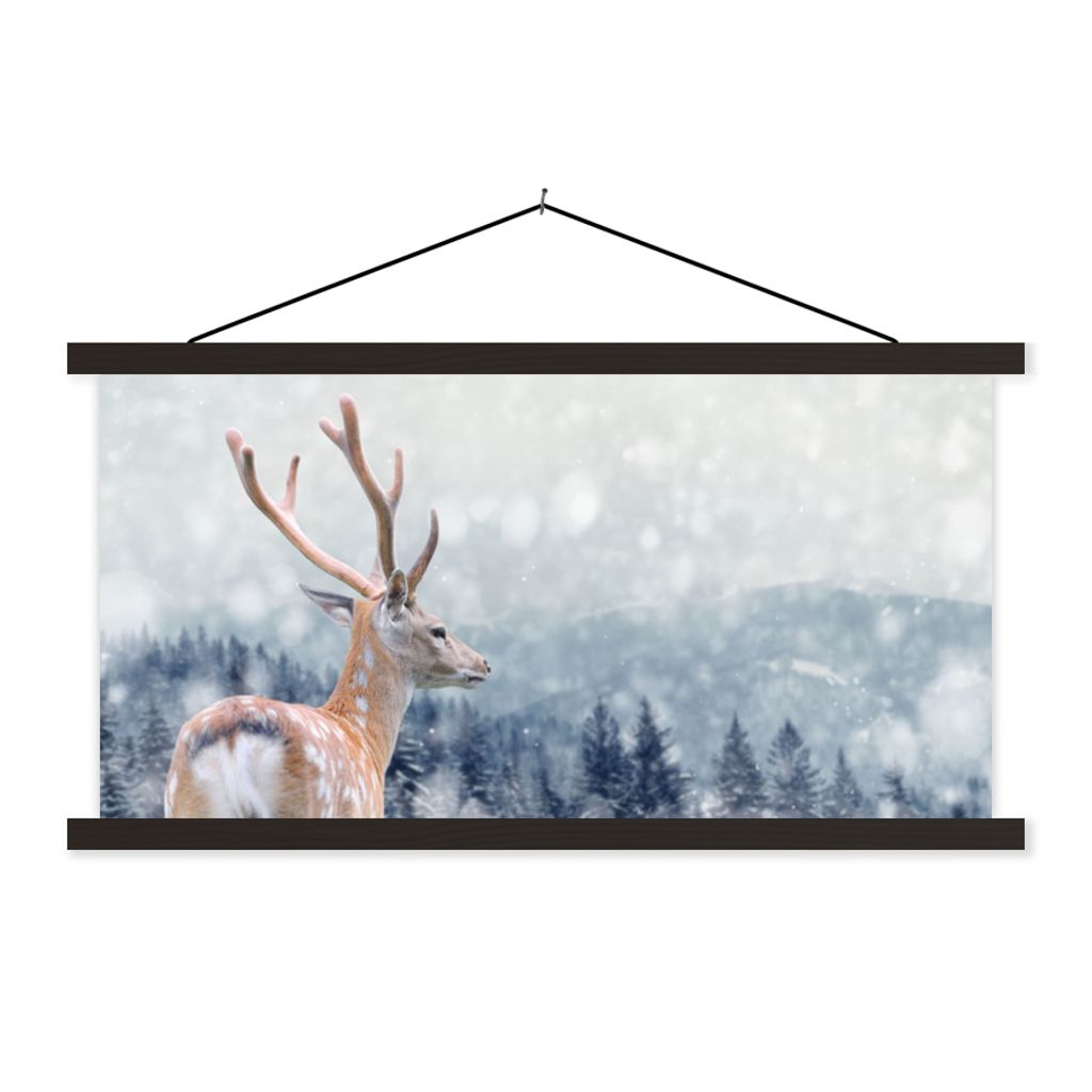 MuchoWow Textilposter Winter - Hirsche - Tiere 120x60 cm mit schwarzem Rahmen - Dekoration Schlafzimmer