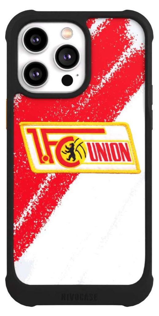NIVOCASE Hülle für Apple iPhone 14 Pro Max Stoßfeste Handyhülle NIVOmax Case Schwarz 1. FC Union Berlin Logo Offizielles Lizenzprodukt