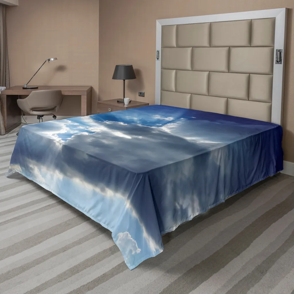 Drap de lit paysage nuages sombres 266 x 260 cm - Gris Bleu ABAKUHAUS