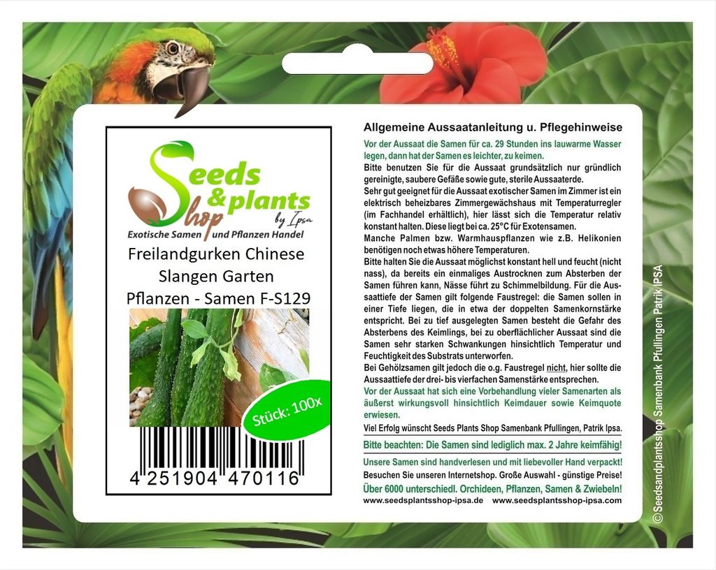 100 Korn Freilandgurken Chinese Slangen Garten Pflanzen - Samen F-S129