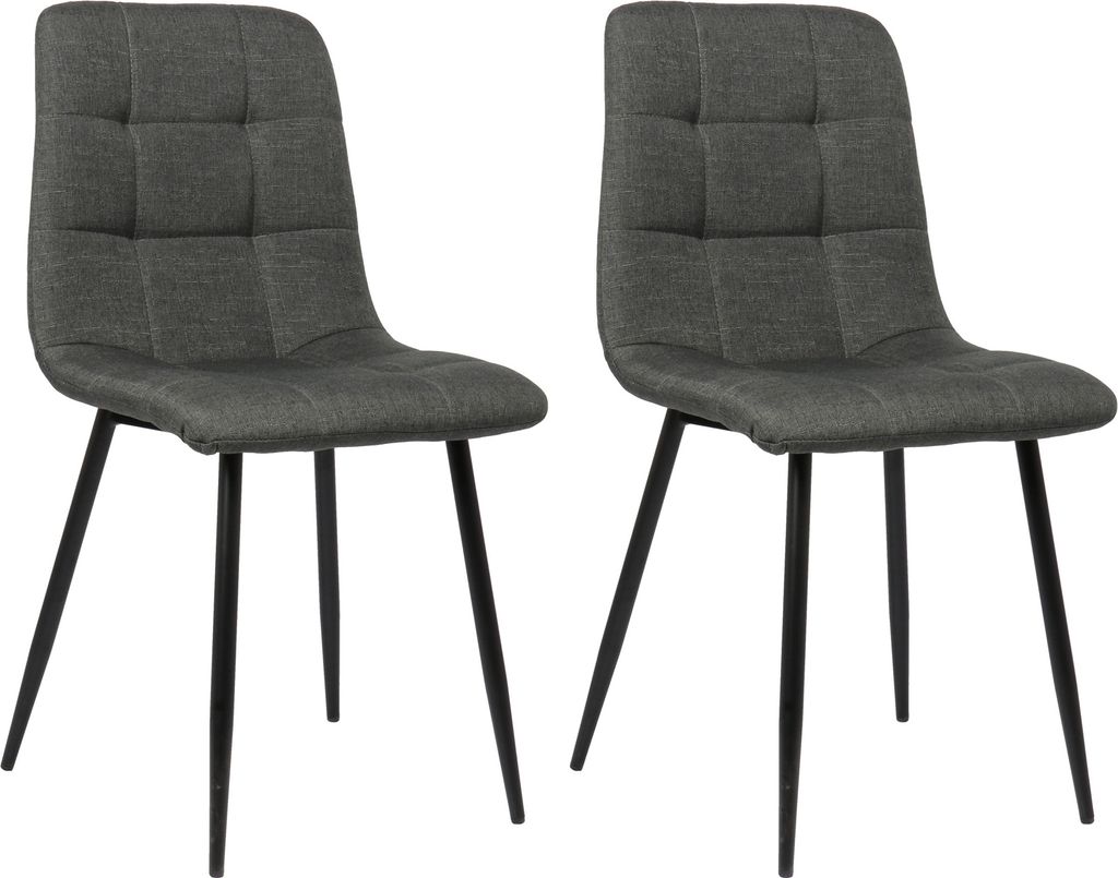 TPFLiving 2er Set Esszimmerstuhl Till Stoff Gestell Metall matt schwarz dunkelgrau