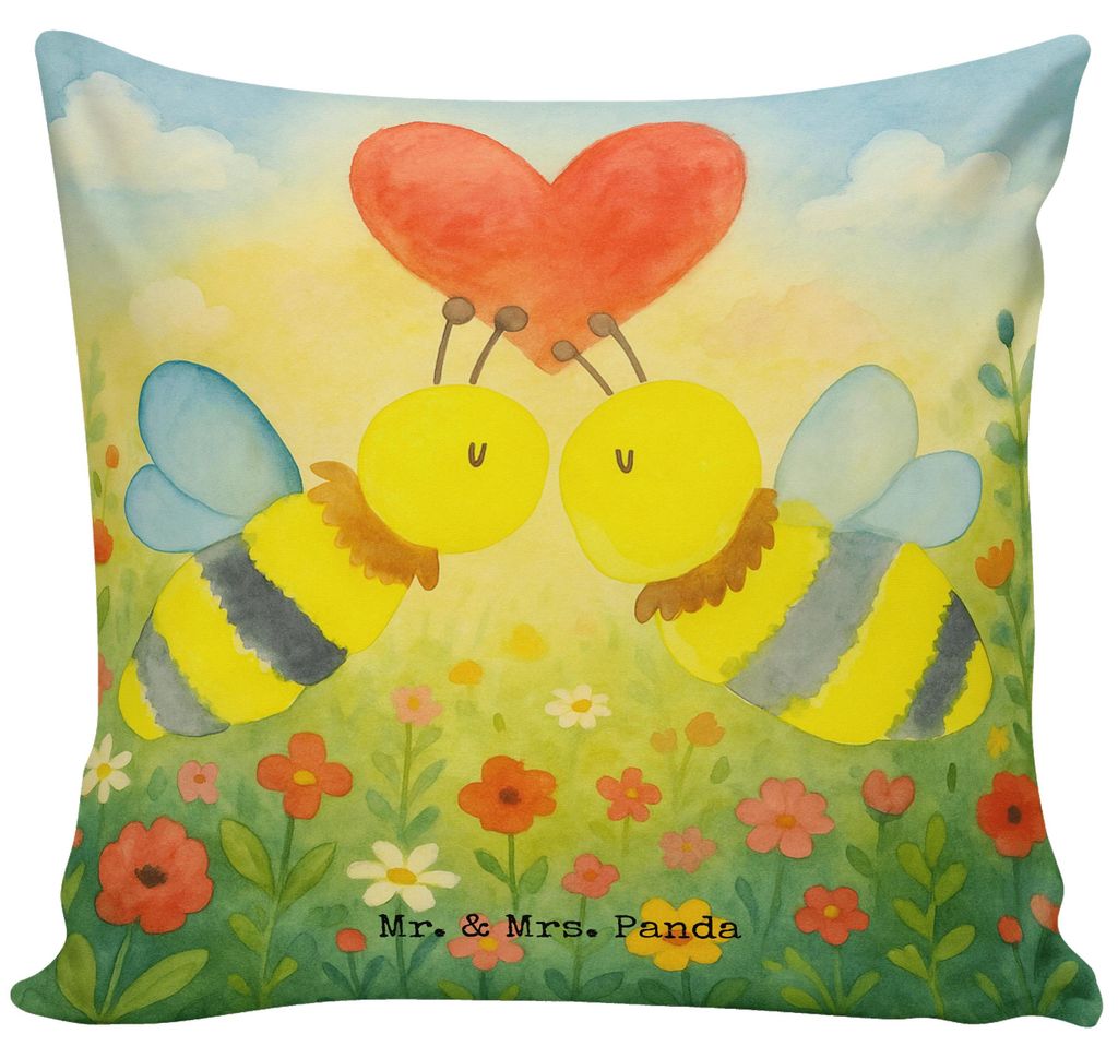 Mr. & Mrs. Panda Sofakissen Biene Liebe Design - Weiß - Geschenk, Zierkissen, Kissen 40x40, für sofa, kuschelkissen, 40 X 40, Dekokissen