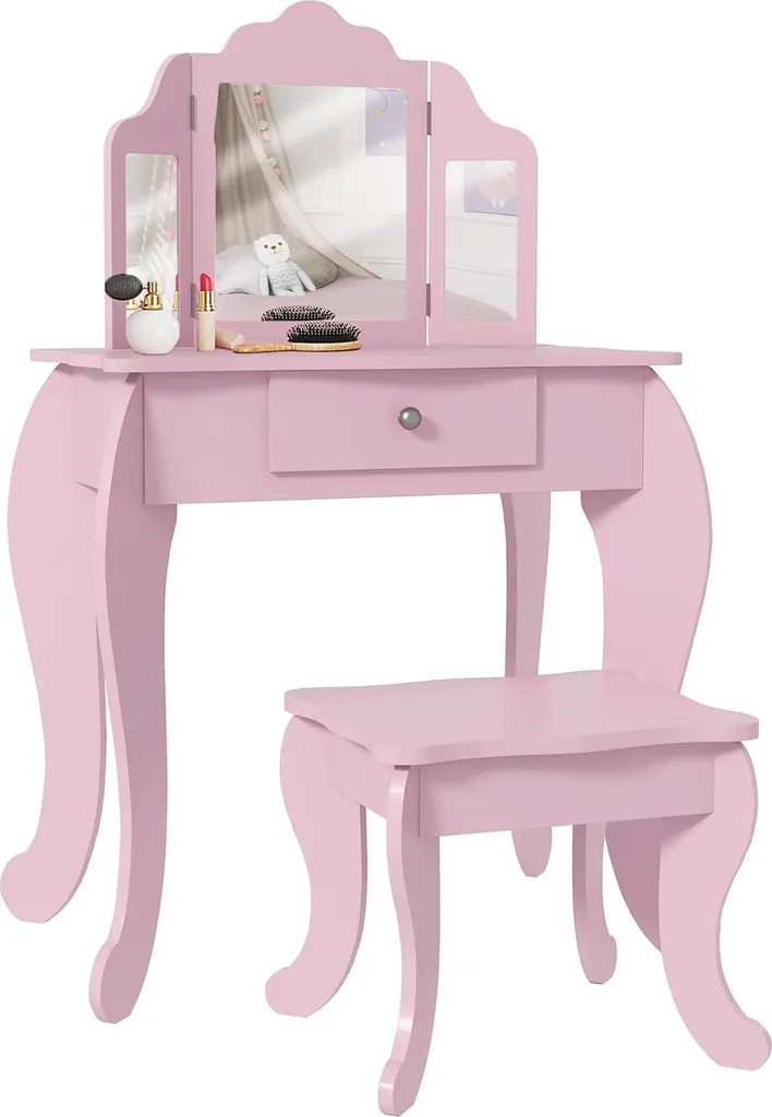 Petite coiffeuse fille 3-6 ans en bois avec tiroir et miroir de courtoisie