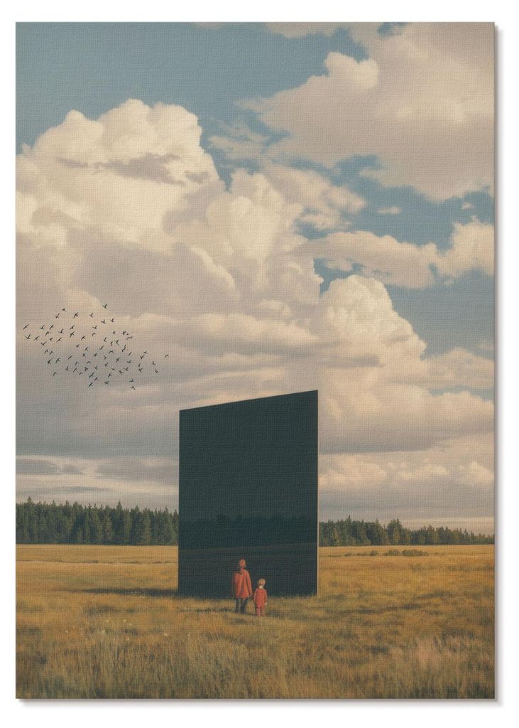 POSTER - 21x29 cm (A4) - Parallel Form - Der Kontrast des schwarzen Monolithen zum Blau des Himmels und des Grüns - Wandbild für Wohnzimmer Schla...