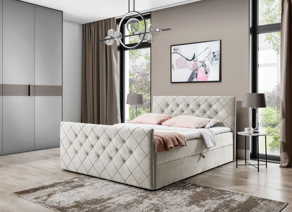 Boxspringbett Malaga Elegance, Stilvoll Doppelbett mit zwei Bettkästen und Topper (Farbe: Matt Velvet 08 Größe: 200x200 cm)