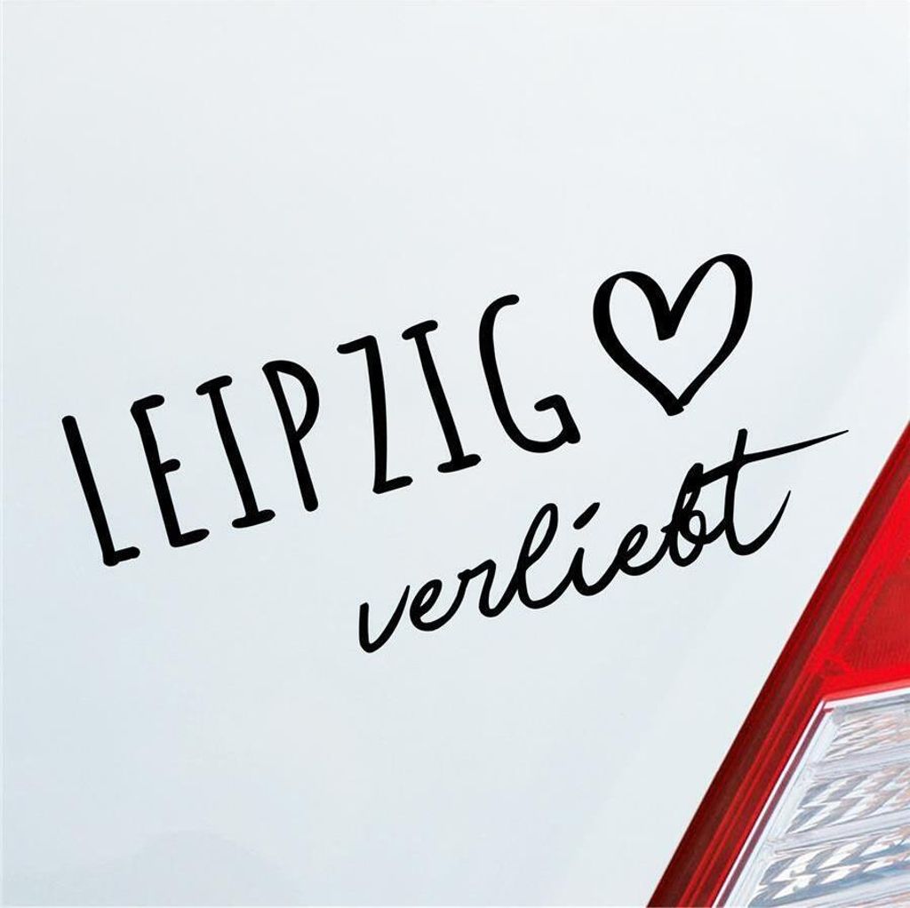 Auto Aufkleber Leipzig verliebt Herz Stadt Heimat Liebe Car 19x8 cm Schwarz Matt Sticker Heckscheibenaufkleber