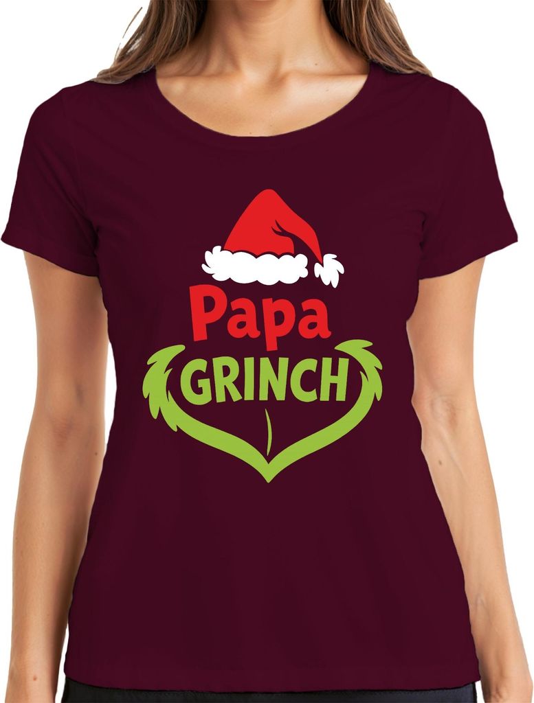 Papa Grinch Weihnachten Lustig Weihnachtsgeschenk Vater Geschenk Damen T-Shirt, Burgundy, S
