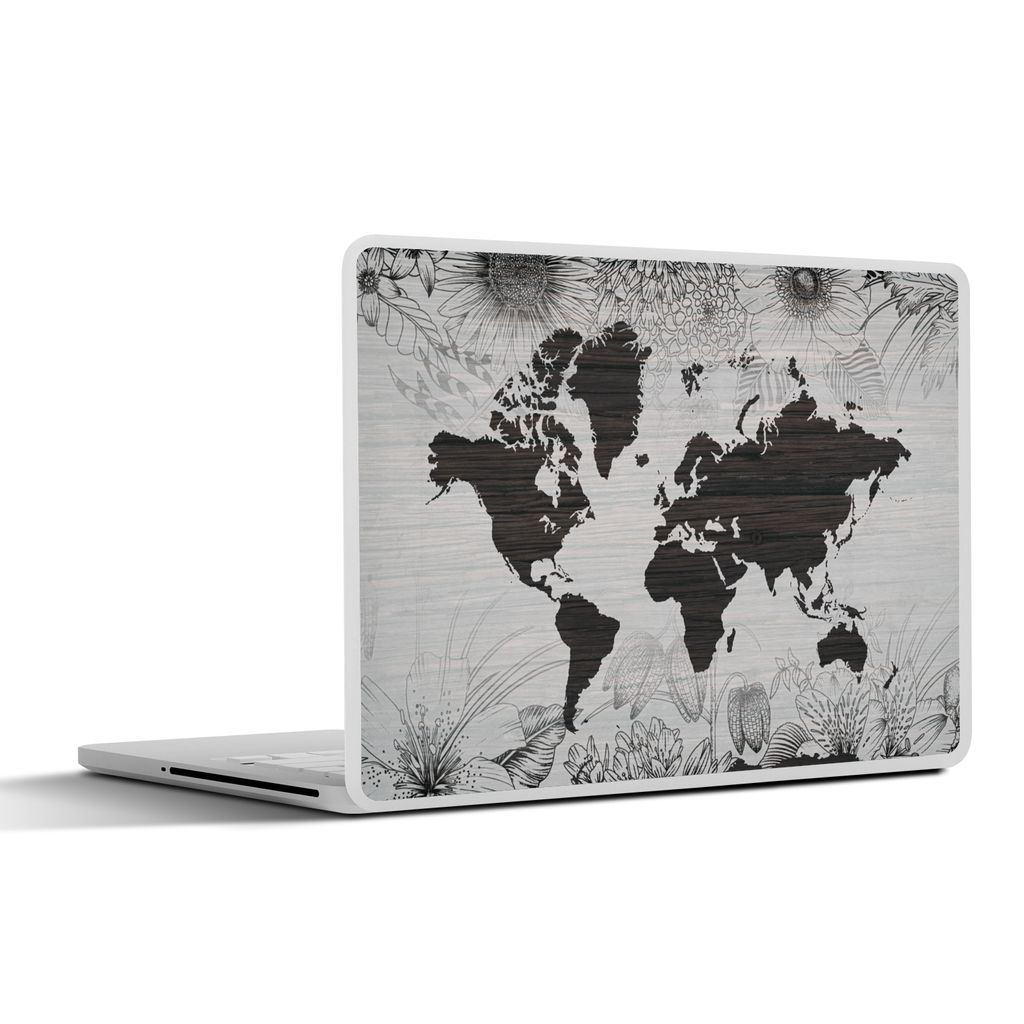 MuchoWow Laptop Aufkleber Sticker Cover Weltkarte - Pflanzen - Blumen 32.5x23.5 cm - Sticker für Laptop - Selbstklebend