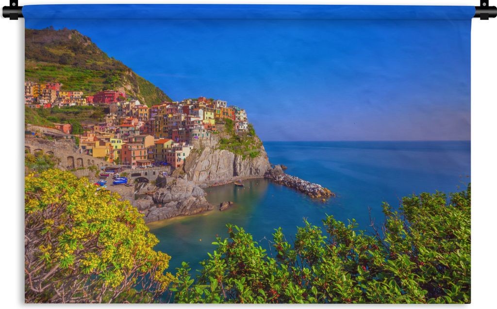 MuchoWow Wandteppich Wandbehang Blauer Himmel über Cinque Terre 90x60 cm Tapisserie Dekoration Wandtuch - Wandskulpturen - Bildteppich