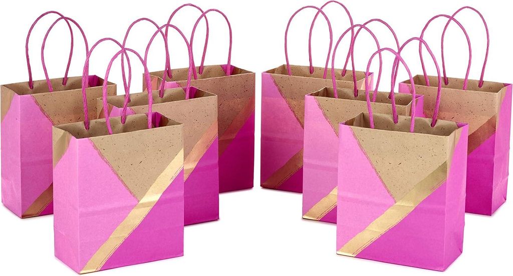 Kleine Papiergeschenkbeutel - Set von 8 Rosa und Kraft - 15 cm - für Geburtstage, Ostern, Hochzeiten, Muttertag, Babypartys, Brautpartys, Pflegepa...