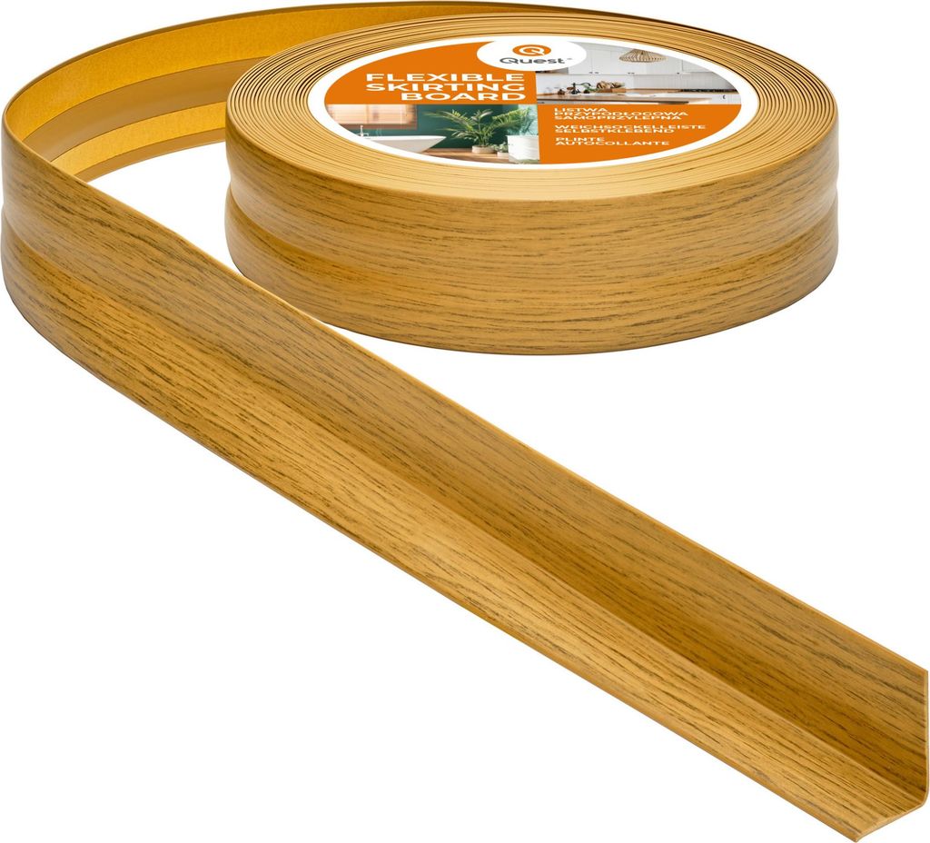 Sockelleiste Selbstklebend 32x23 mm Kunststoff, Knickleiste für Wand Boden, Flexibel Dekorativ UV-beständig, eiche, 10 m | QUEST
