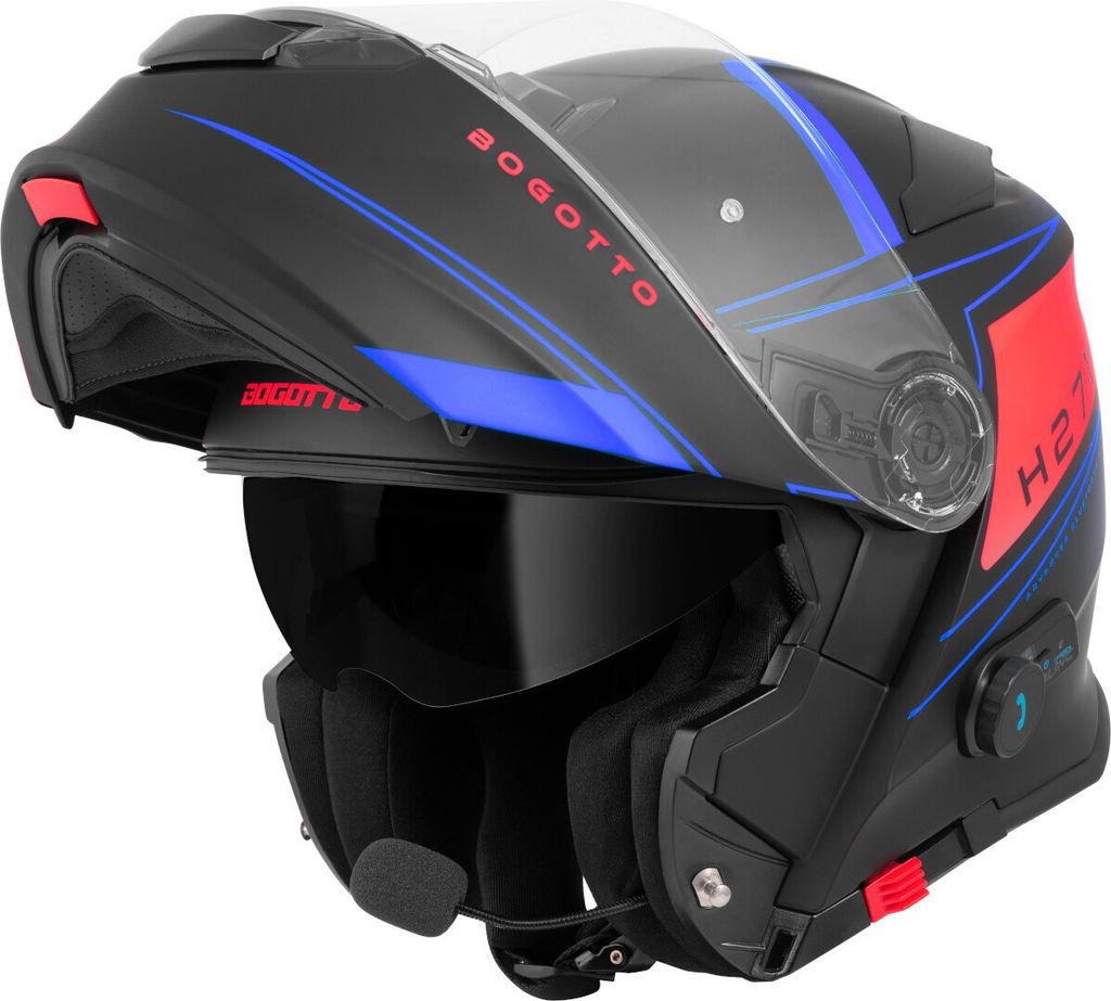 Bogotto H271 Taog Bluetooth Klapphelm, schwarz matt/rot/blau, S