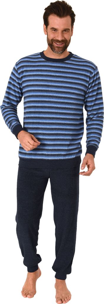 Edler Herren Frottee Pyjama Schlafanzug mit Bündchen - auch in Übergrößen - 212 101 13 754 ; blau , 60